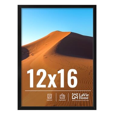 LaVie Home 12x16 Picture Frame for Wall Display 12x16 Black Picture Frame with HD Plexiglas 12 x 16 Poster Frame 1 Pack Display Frame for Vertical or Horizontal Classic Collection