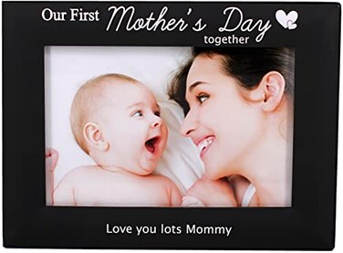 LEADEX Our First Mothers Day Together Mothers Day Gift Photo FrameBlack Metal Engraved 4 by 6 Inch horizontal 4 by 6 inch