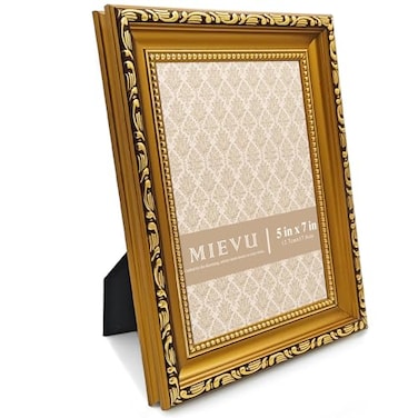 MIEVU 5x7 Picture Frame Gold Pack of 1 Vintage Picture Frames And Tabletop Display Ornate Photo Frame for Poster