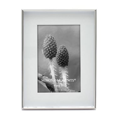 MIMOSA MOMENTS 4x6 Photo Frame with Mat 6x8 Metal Shadow Box Frame Silver Tabletop Display Picture Frame Thin Metal Border Perfect for Home Decor Wedding Family Photos