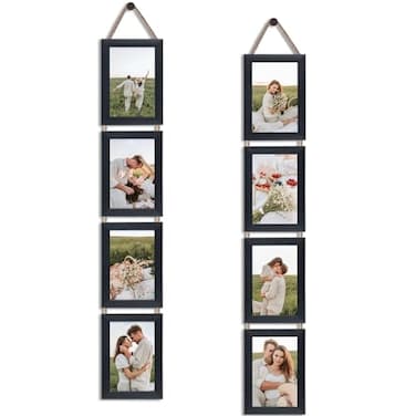QUTREY Black 4x6 Hanging Picture Frames Set of 2 4 Openings Collage Photo Frames for Vertical 4 by 6 inch Pictures for Wall Decor