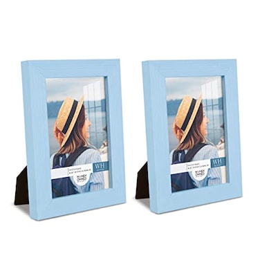 Renditions Gallery 4x6 inch Picture Frame Set of 2 Highend Modern Style Made of Solid Wood and High Definition Glass Ready for Wall and Tabletop Photo Display Blue Frame