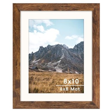 SNXJWA Brown 8x10 Picture Frame with Mat for 6x8 Display Rustic Desk Wall Photo Frame for Horizontal and Vertical 1 Pack