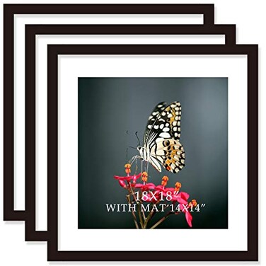 VITOIVE 18x18 Frame Black With Mat 14x14 Solid Wood Picture Frames Wall Mounting 3 pack 18x18 Inch