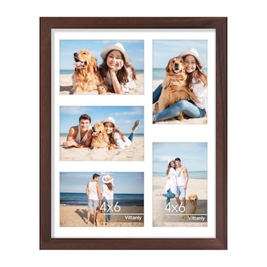 Vittanly 11x14 Collage Picture Frame Displays 5Pcs 4x6 Pictures with Mat or 1Pcs 11x14 without Mat for Wall Mounting Picture Frames Collage Wall Decor in Brown 1 Pack