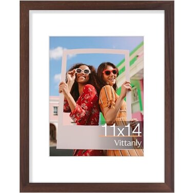 Vittanly 11x14 Picture Frame Display Pictures 8x10 with Mat or 11x14 without Mat Engineered Wood with Shatter Resistant Plexiglass Photo Frame for Wall Mounting Brown 1 Pack