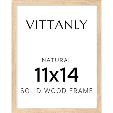 Vittanly 11x14 Picture Frame Solid Wood Frame with Plexiglass Includes 8x10 Mat Wall Hanging for Home Decor Natural 1 Pack