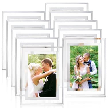 WRINGKIT 4 x 6 Glass Picture Frame Set of 10 Silver Mirror Photo Frames Thin Border Desk Picture Frame for Office College Vertical and Horizontal Tabletop Display Desk Decor
