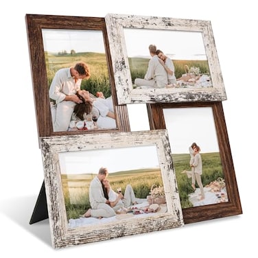 YESKAY 4x6 Collage Picture Frames Multi Family Photo Frame with Real Glass Displays Four 4x6 Photo Wall Decor Wall Hanging or Tabletop Distressed WhiteRustic Brown