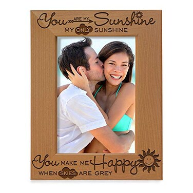 KATE POSH You are My Sunshine My only Sunshine You Make me Happy When Skies are Grey Engraved Solid Wood Picture Frame 4x6 Vertical