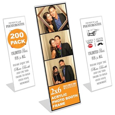 Photo Booth Nook 2x6 Slanted Frames 200 Count Crystal Clear Acrylic Picture Frame with White Inserts Bulk
