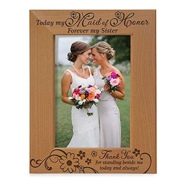 KATE POSH Natural Wood Picture Frame Maid of Honor Engraved 4x6Vertical Alder 6 12x8 12 inches Ideal Wedding Gift
