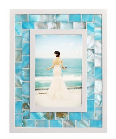 GIFTME 5 Picture Frame 4x6 Mother of Pearl Photo Frame 4 by 6Tabletop or Wall Hanging Mosaic Picture Frame 4x6 inch Blue1pc