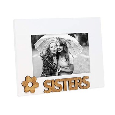 Isaac Jacobs White Wood Sentiments Sisters Picture Frame 4x6 inch Photo Gift for Family Display on Tabletop Desk