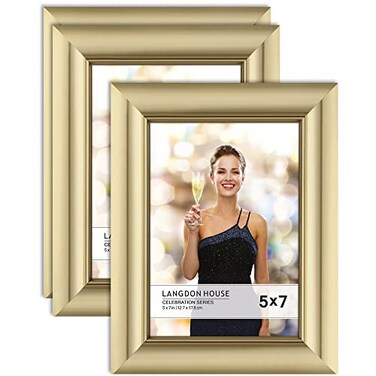 Langdon House 5x7 Picture Frames Gold 3 Pack Contemporary Glam Photo Frames 5 x 7 Wall Mount or Table Top Celebration Collection