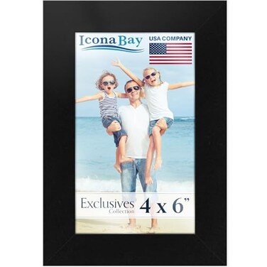 Icona Bay 4x6 Black Picture Frame Sturdy Wood Composite Photo Frame Sleek Design Table Top or Wall Mount Exclusives Collection