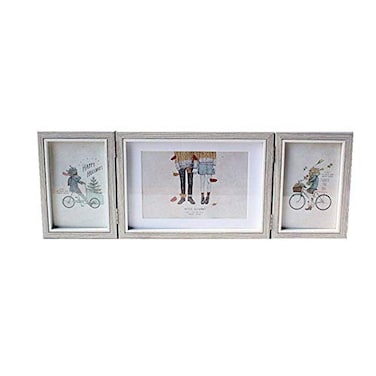 DODXIAOBEUL Silver Hinged Folding Three Picture Frame Display 4x6 inch Vertical and 5x7 inch Horizontal Photo or Pictures for Desk Triple Opening Wedding Family Grayish White