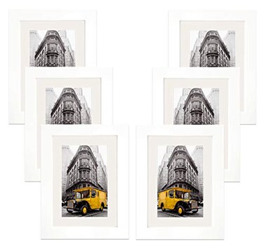 Art Emotion Solid Wood Picture Frame with 2MM Reinforced Glass Frame for Photo Hangers for Horizontal or Vertical Display White 5x7 with 4x6 Opening Pack of 6