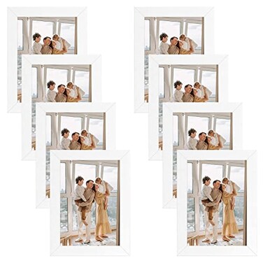 Golden State Art 5x7 Picture Frames Set of 8 Gallery Wall Frame Collage Tabletop Thin Frames with Plastic Glass Horizontal or Vertical Displays 5x7 White 8Pack
