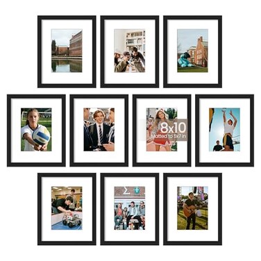 upsimples 8x10 Picture Frame Set of 10 Display Pictures 5x7 with Mat or 8x10 Without Multi Photo Frames Collage for Wall or Tabletop Display Black