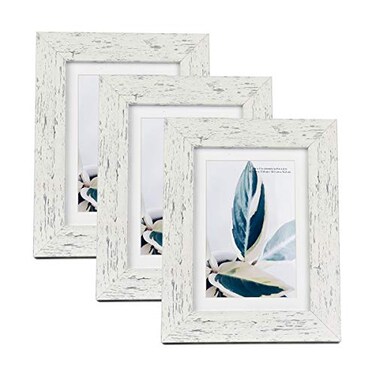 Scholartree Rustic White 5x7 Picture Frame set of 3Display 5x7 without Mat or 4x6 with Mat