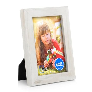 RPJC 4x6 Picture Frames Made of Solid Wood High Definition Glass for Table Top Display and Wall Mounting Photo Frame Rustic White