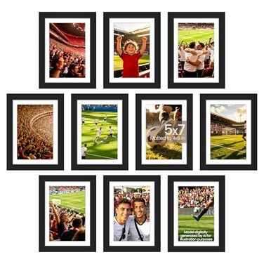 upsimples 5x7 Picture Frame Set of 10 Display Pictures 4x6 with Mat or 5x7 Without Multi Photo Frames Collage for Wall or Tabletop Display Black