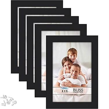 Icona Bay 4x6 Picture Frames Black 5 Pack Modern Style Engineered Wood Frames Table Top or Wall Mount Bliss Collection