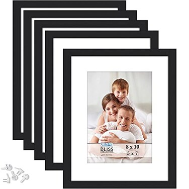 Icona Bay 8x10 Picture Frames with Removable Mat for 5x7 Photos Black 5 Pack Modern Style Engineered Wood Frames Table Top or Wall Mount Bliss Collection