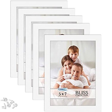 Icona Bay 5x7 Picture Frames White 5 Pack Modern Style Engineered Wood Frames Table Top or Wall Mount Bliss Collection