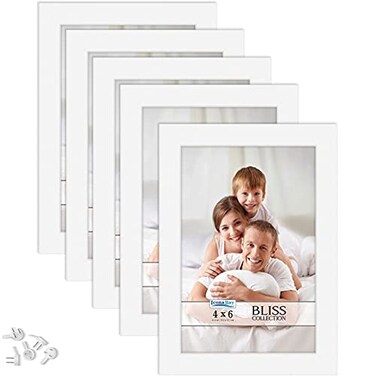 Icona Bay 4x6 Picture Frames White 5 Pack Modern Style Engineered Wood Frames Table Top or Wall Mount Bliss Collection