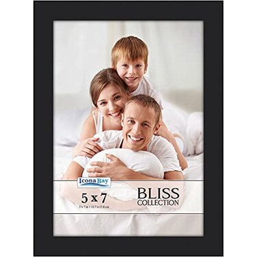 Icona Bay 5x7 Black Picture Frame Modern Style Engineered Wood Frame Table Top or Wall Mount Bliss Collection