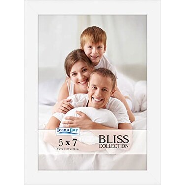 Icona Bay 5x7 White Picture Frame Modern Style Engineered Wood Frame Table Top or Wall Mount Bliss Collection