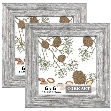 CORE ART 6x6 Picture Frame Rustic Gray Solid Wood Photo Frame with HD Glass Wall or Tabletop Display 2 Pack