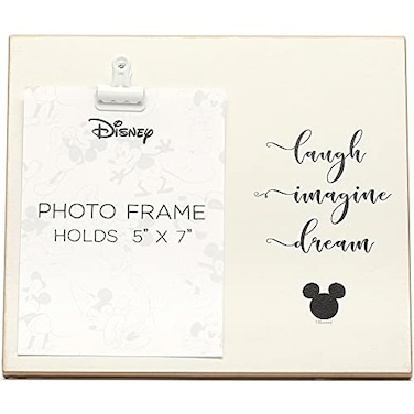 Open Road Brands Disney Mickey Mouse Laugh Imagine Dream Wood Photo Clip Frame for 5x7 Picture Cute Mickey Mouse Decoration
