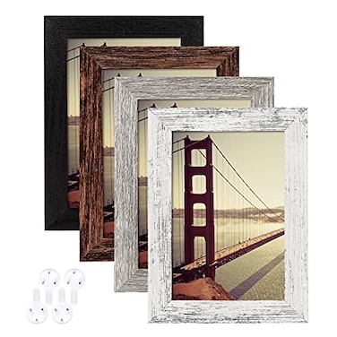 BAIJIALI 4x6 Picture Frame Distressed Farmhouse Wood Pattern Set of 4Display 35x5 with Mat or 4x6 Without MatMulticolour