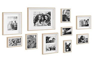 Kate and Laurel Gibson Modern Frame Set Set of 10 White and Natural Wood Decorative Photo Gallery Wall Frame Set with Multiple Sizes