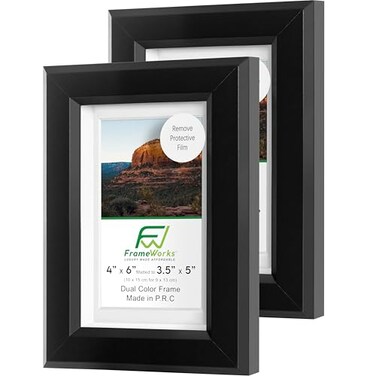 FrameWorks 2Pack 1 38 Thick Black Wooden Shadow Box Picture Frames 4 x 6 with Removable White Mat to 35 x 5 Photo