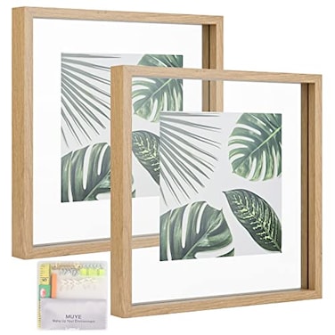 MUYE 12x12 Floating Frame Set of 2Double Glass Rustic Square Photo FrameDisplay Any Size Photo up to 12x12Wall Mount or Tabletop Standing Natural