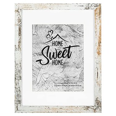 Califortree Rustic White 11x14 Picture Frame Display Photos 8x10 with Mat or 11x14 Without Mat HD Glass Inside Display for Wall