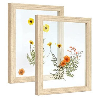 Sonefreiy Floating Picture Frames 8x10 Set of 2 Wooden Photo Frame Double Glass Pressed Flower Frames 5x7 Wall and Tabletop Display Gift for Family Friends Wedding