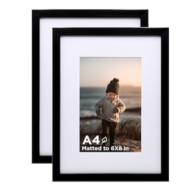 KINLINK A4 Frame Set of 2 Wooden 83 x 117 Frame with Plexiglass for A5 Picture with Mat or A4 Without Mat for Wall and Tabletop Display Diploma Certificate Degree Picture Frames Black