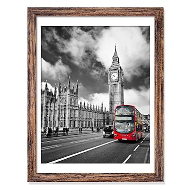 IkaLede 12x16 Picture Frames Distressed Brown Display 11x14 Pictures with Mat or 12x16 Photos without Mat Rustic Solid Wood Grain Picture Frame Wall Art for Living Room Wall Mounting Decor