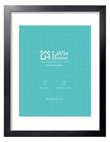 LaVie Home 18x24 Picture Frame Black Poster Frame Display Pictures 16x20 with Mat or 18x24 Without Mat Stable and Sturdy Frame and Polished Plexiglass Horizontal and Vertical Format of The Walls