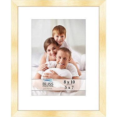 Icona Bay 8x10 Gold Picture Frame with Removable Mat for 5x7 Photo Modern Style Engineered Wood Frame Table Top or Wall Mount Bliss Collection