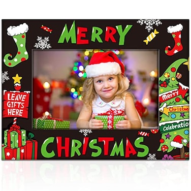 party greeting Merry Christmas Ceramic Photo Frame Winter Decorations Holiday Gifts Horizontally Used Christmas Gift 4x6inch Frame Suitable for Desktop UseBlack Merry Christmas