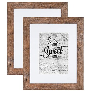 Califortree Rustic Brown 8x10 Picture Frame Display Photos 5x7 with Mat or 8x10 Without Mat HD Glass Inside Horizontal and Vertical Display for Wall and Tabletop Set of 2