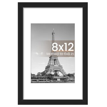 upsimples 8x12 Picture Frame Display Pictures 6x8 with Mat or 8x12 Without Wall Hanging Photo Frames Black 1 Pack