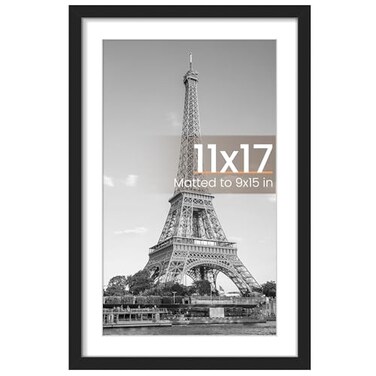 upsimples 11x17 Picture Frame Display Pictures 9x15 with Mat or 11 x 17 Without Wall Hanging Poster Frames Black 1 Pack