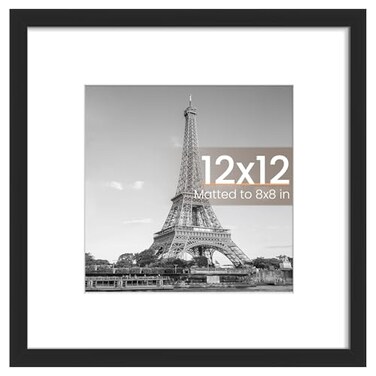 upsimples 12x12 Picture Frame Display Pictures 8x8 with Mat or 12x12 Without Mat Wall Hanging Photo Frame Black 1 Pack